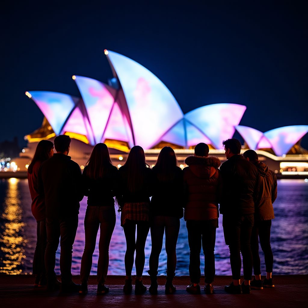 Australian Festivals team at Sydney Harbor during Vivid Festival
