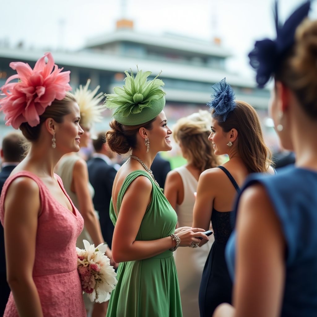 Melbourne Cup horse race with fashionable attendees