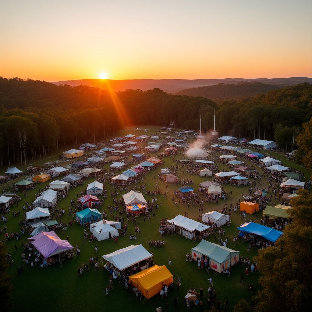 Woodford Folk Festival with music performances and art installations